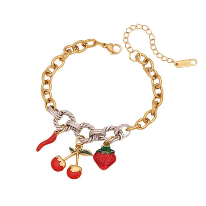 Fruit Charm Stainless Steel Bracelet