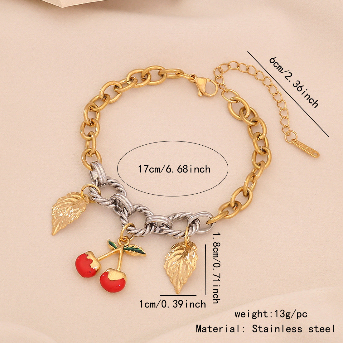 Fruit Charm Stainless Steel Bracelet