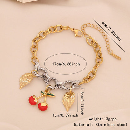 Fruit Charm Stainless Steel Bracelet