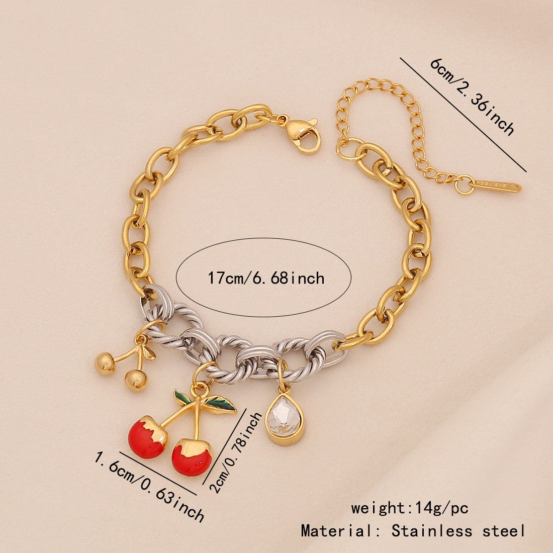 Fruit Charm Stainless Steel Bracelet