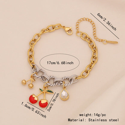 Fruit Charm Stainless Steel Bracelet