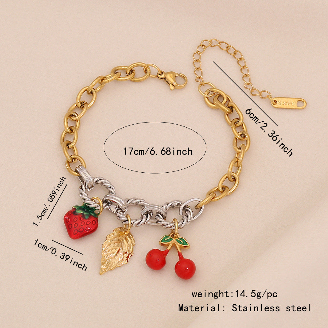 Fruit Charm Stainless Steel Bracelet