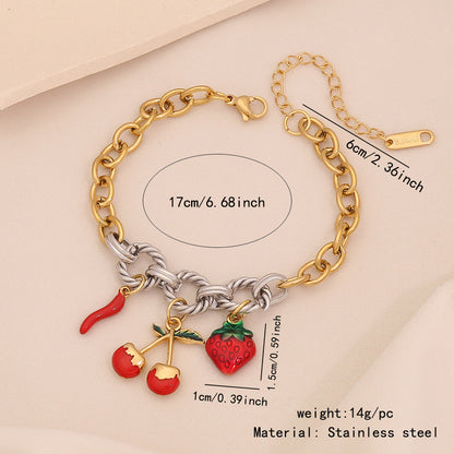 Fruit Charm Stainless Steel Bracelet