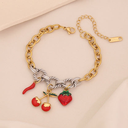 Fruit Charm Stainless Steel Bracelet