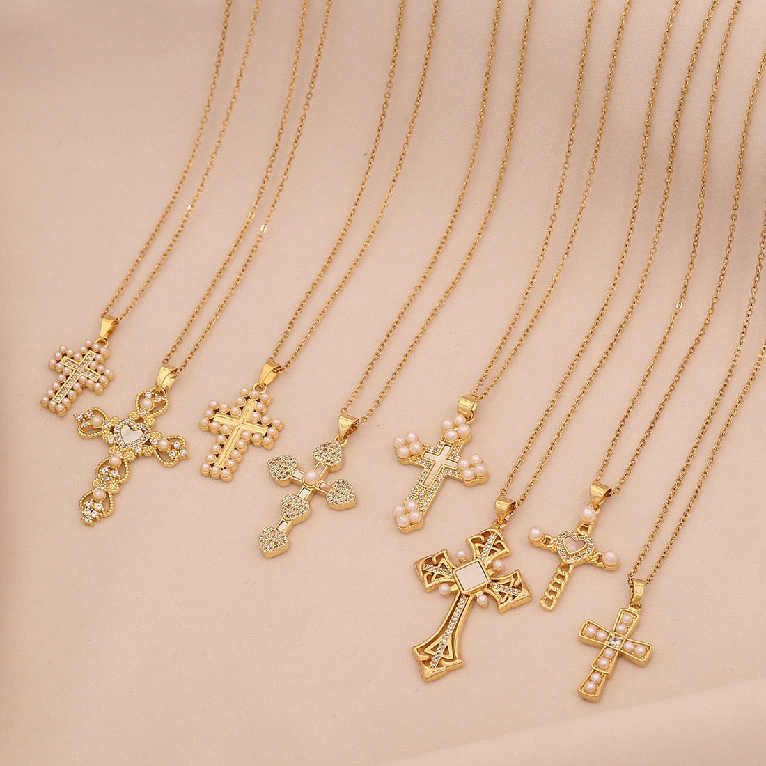 Pearl Cross Stainless Steel Necklace