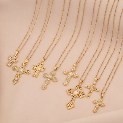 Pearl Cross Stainless Steel Necklace