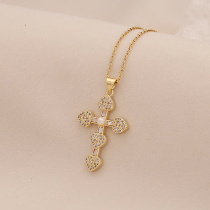 Pearl Cross Stainless Steel Necklace