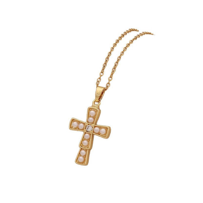Pearl Cross Stainless Steel Necklace