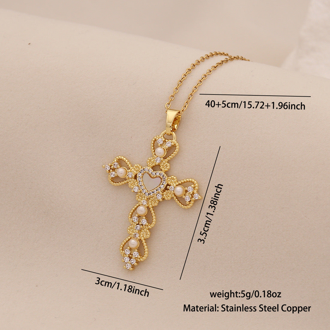 Pearl Cross Stainless Steel Necklace