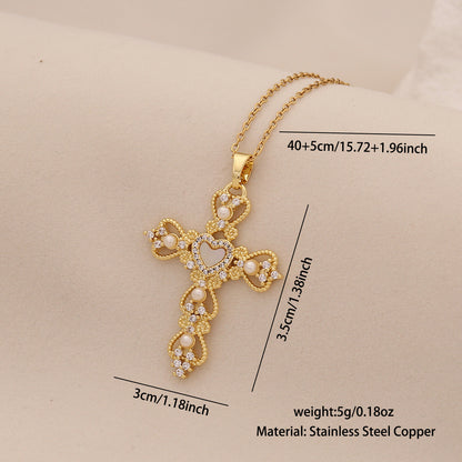 Pearl Cross Stainless Steel Necklace