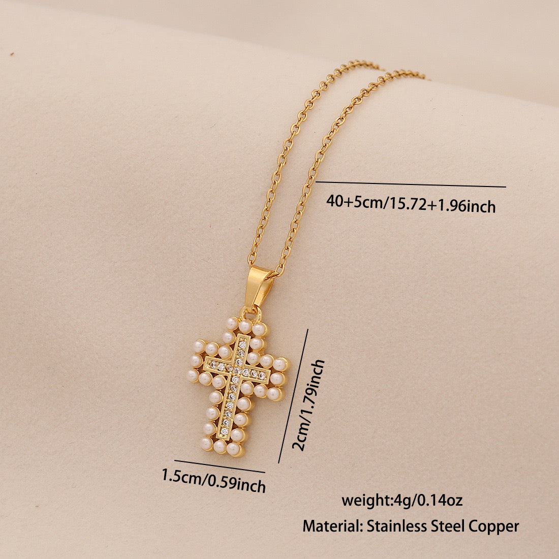 Pearl Cross Stainless Steel Necklace