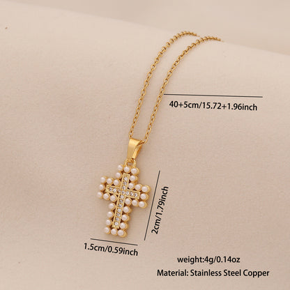 Pearl Cross Stainless Steel Necklace