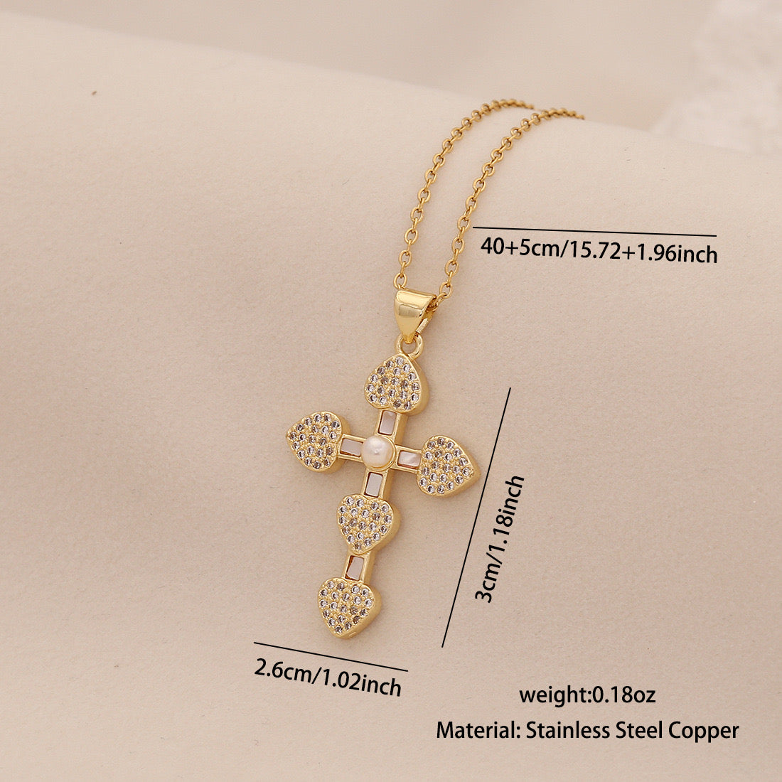 Pearl Cross Stainless Steel Necklace