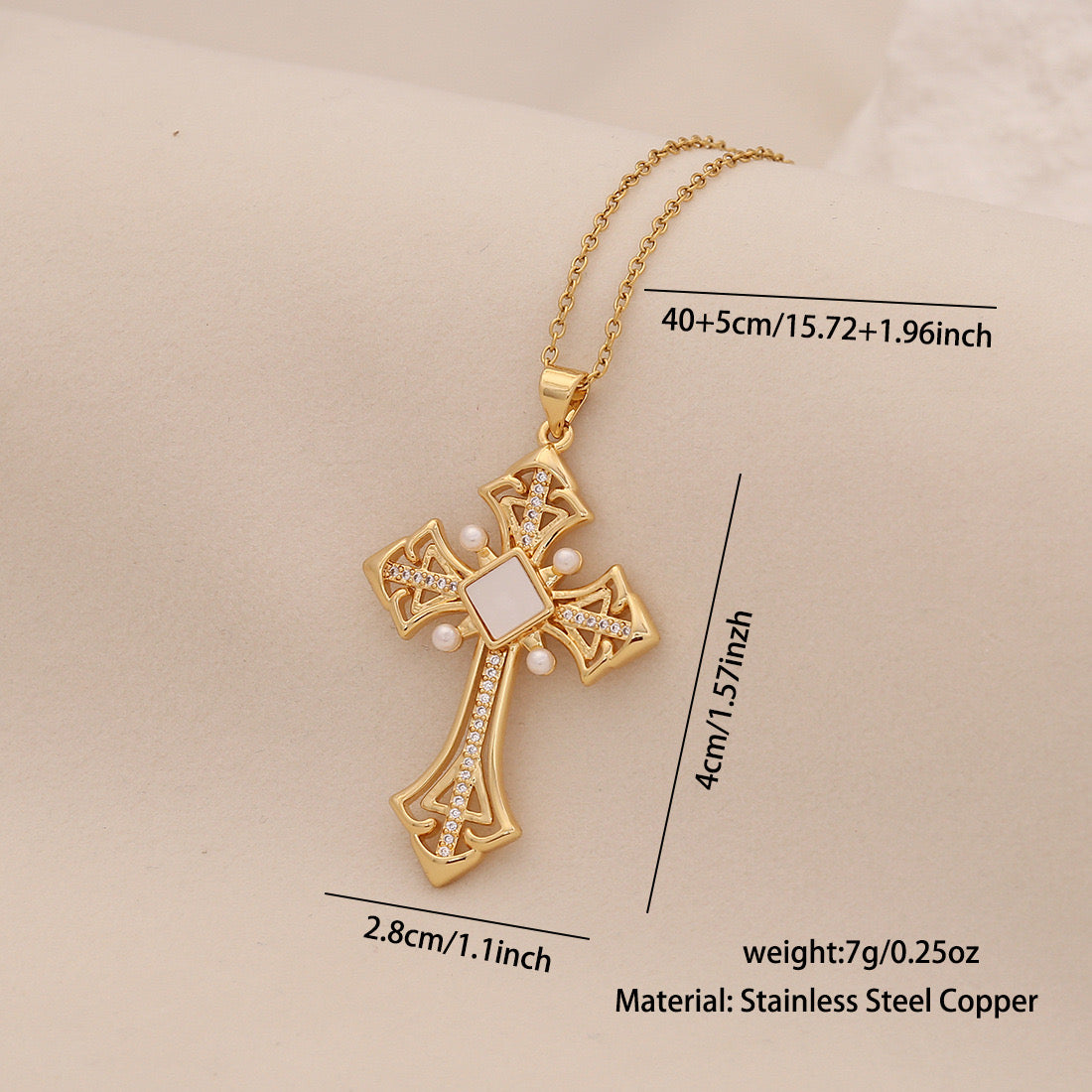 Pearl Cross Stainless Steel Necklace