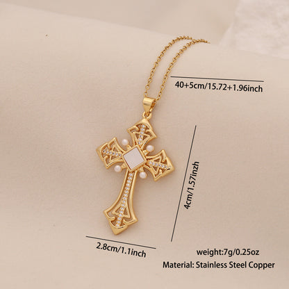 Pearl Cross Stainless Steel Necklace