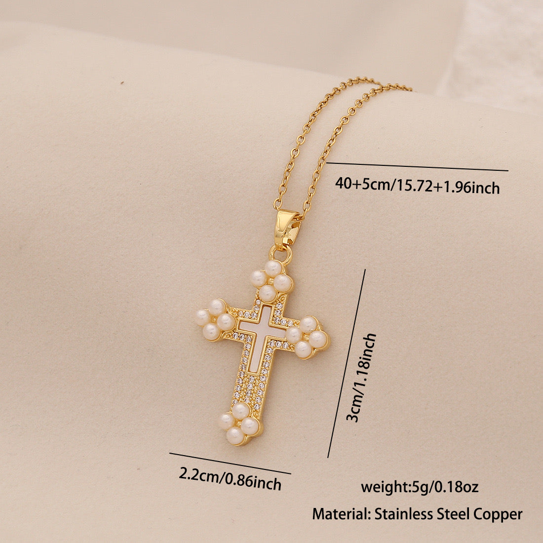 Pearl Cross Stainless Steel Necklace