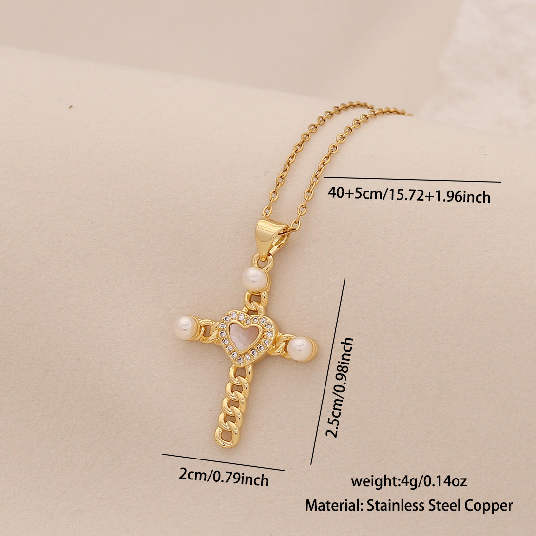 Pearl Cross Stainless Steel Necklace