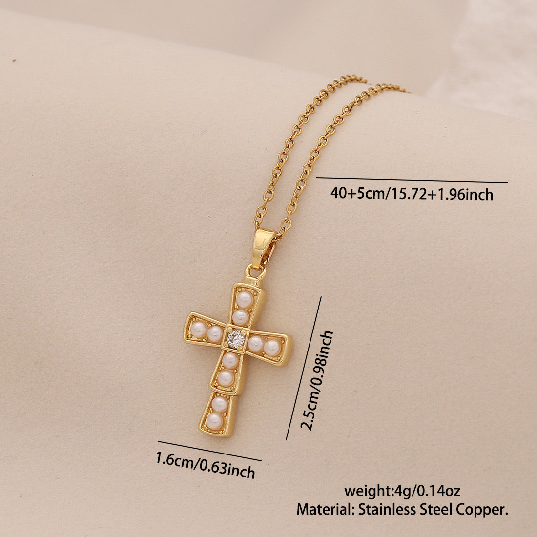 Pearl Cross Stainless Steel Necklace