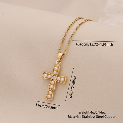 Pearl Cross Stainless Steel Necklace