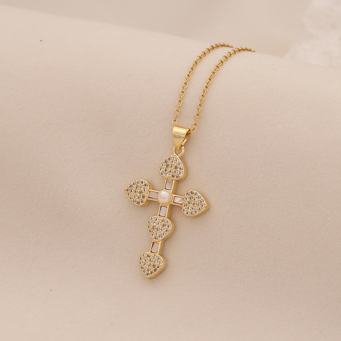 Pearl Cross Stainless Steel Necklace