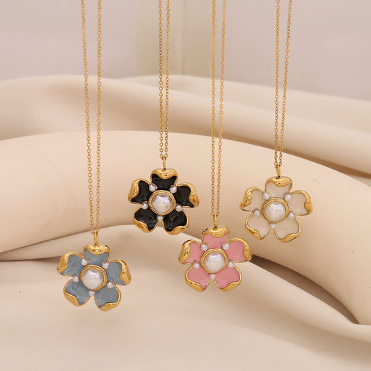 Pearl Flower Stainless Steel Necklace