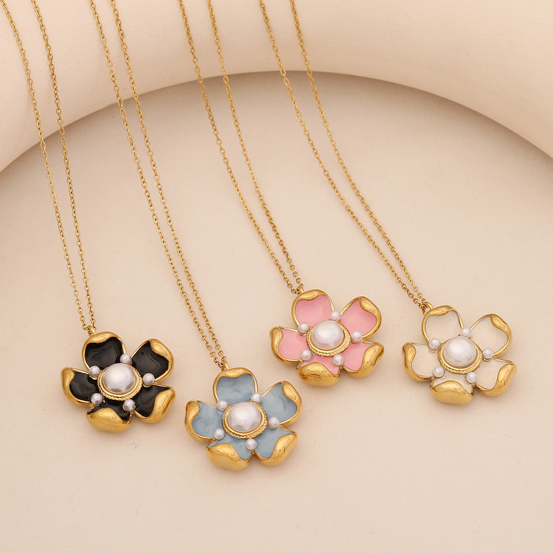 Pearl Flower Stainless Steel Necklace