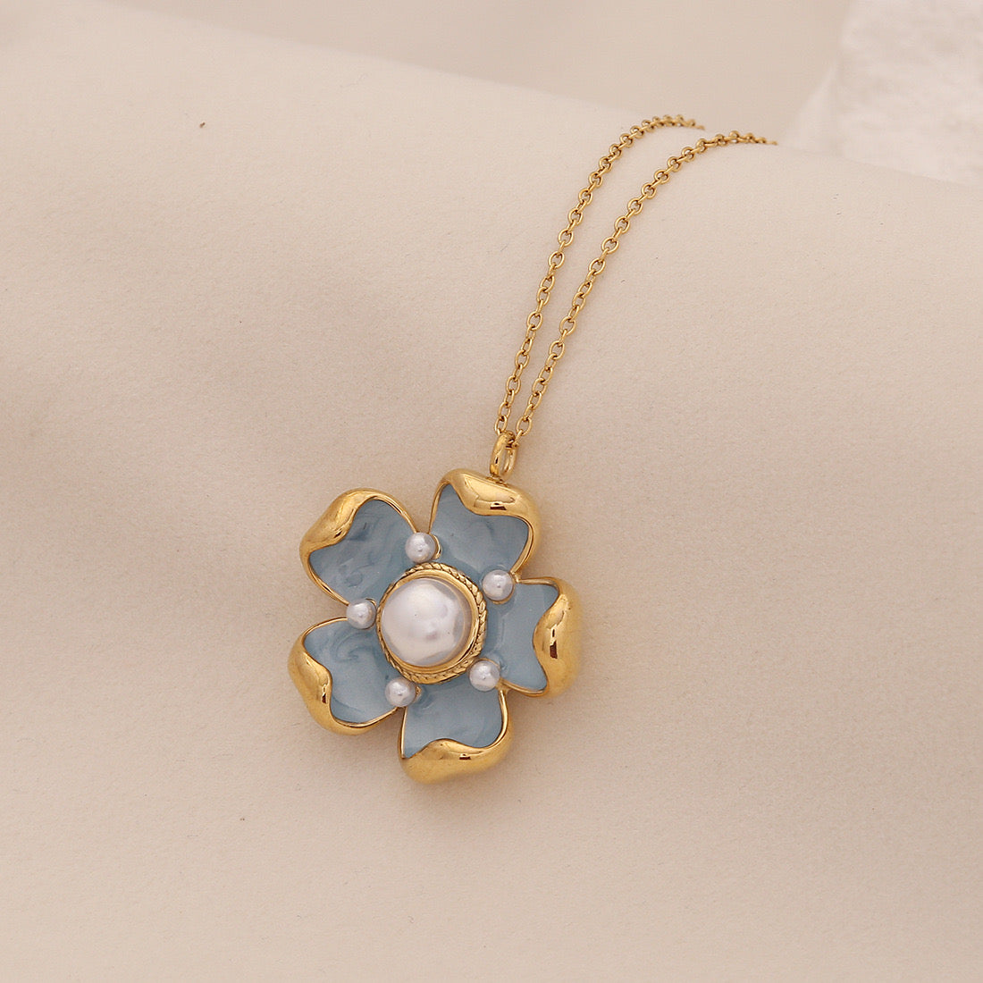 Pearl Flower Stainless Steel Necklace