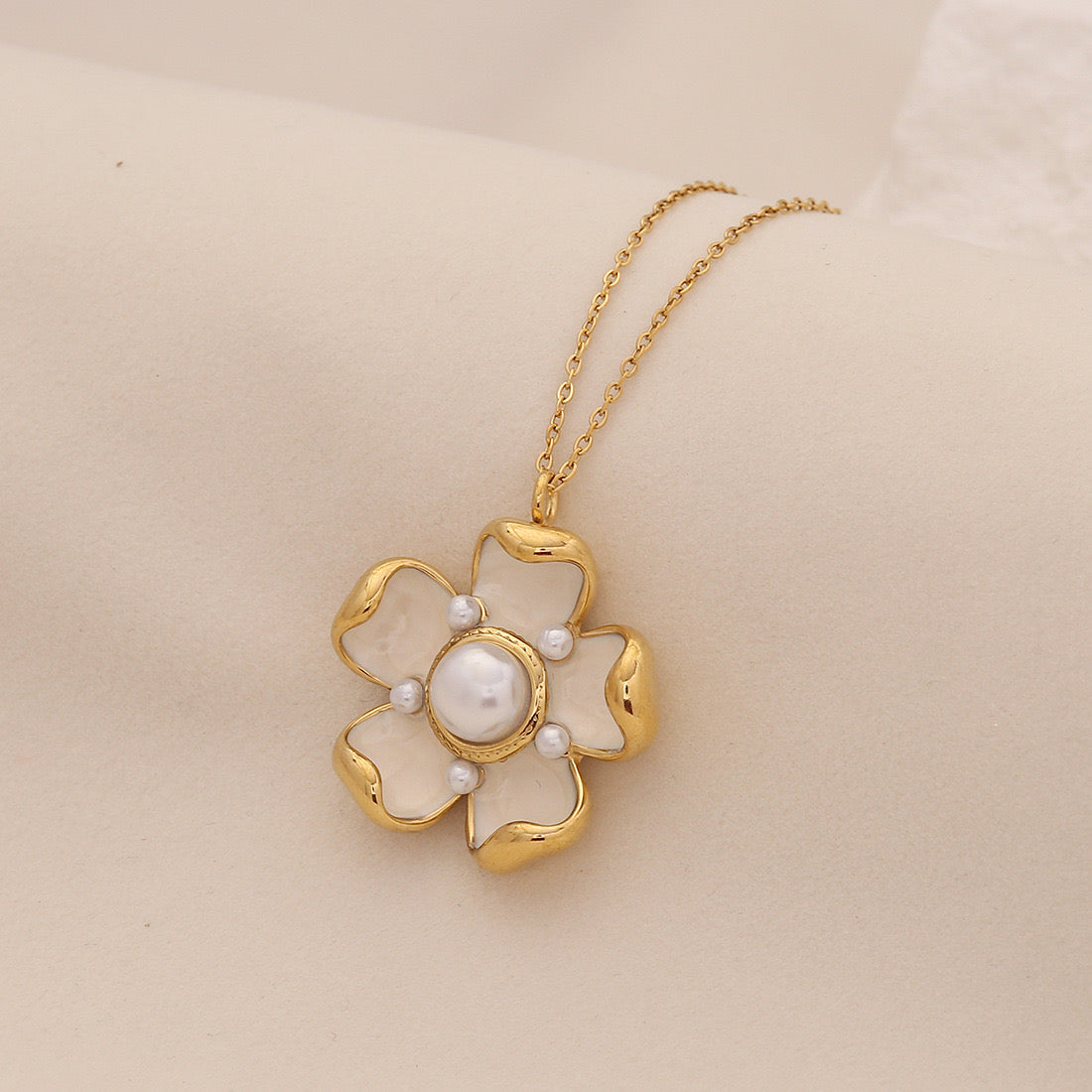 Pearl Flower Stainless Steel Necklace