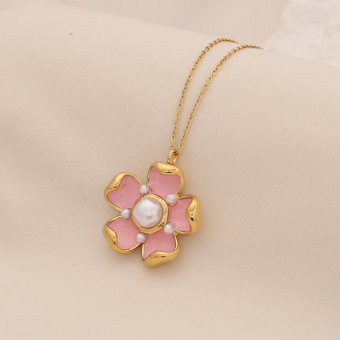 Pearl Flower Stainless Steel Necklace