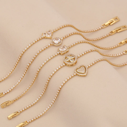 Zircon Heart 18K Gold-Plated Floral Bracelet