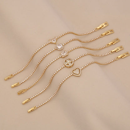 Zircon Heart 18K Gold-Plated Floral Bracelet