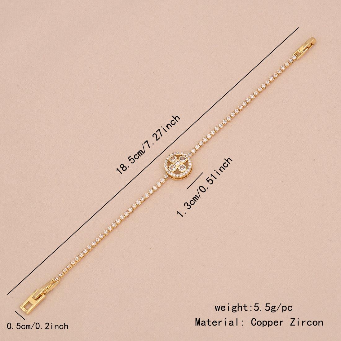 Zircon Heart 18K Gold-Plated Floral Bracelet