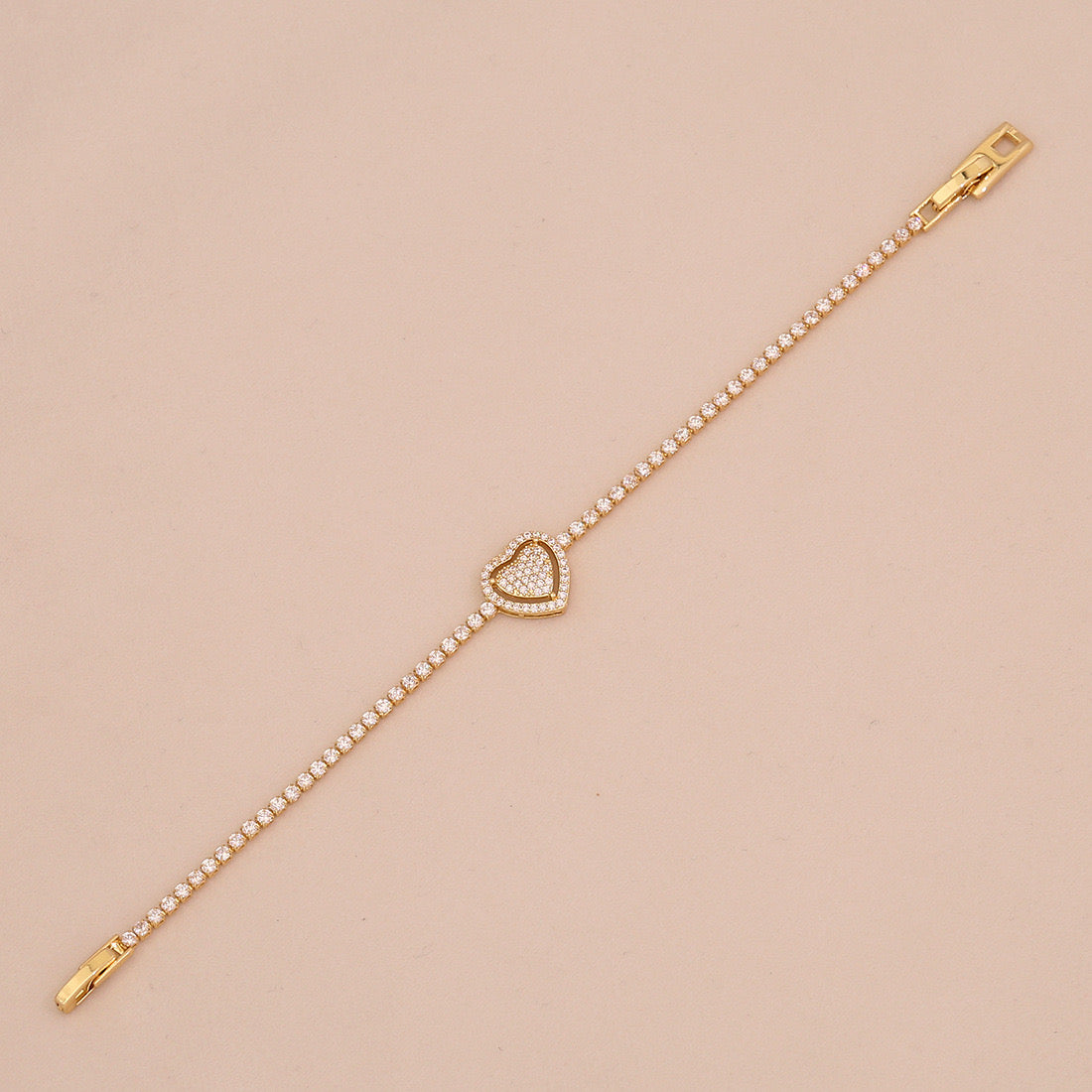 Zircon Heart 18K Gold-Plated Floral Bracelet