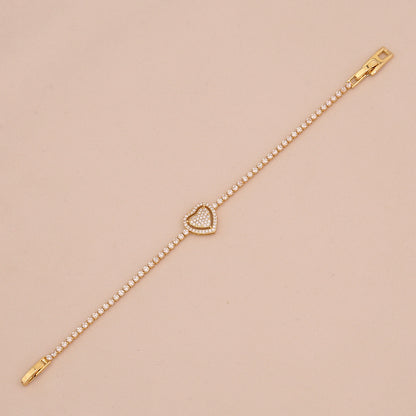 Zircon Heart 18K Gold-Plated Floral Bracelet