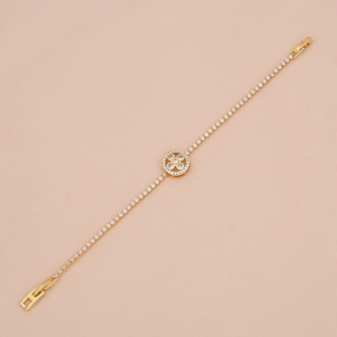 Zircon Heart 18K Gold-Plated Floral Bracelet