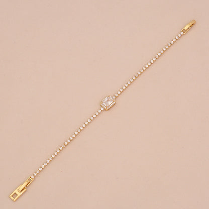 Zircon Heart 18K Gold-Plated Floral Bracelet