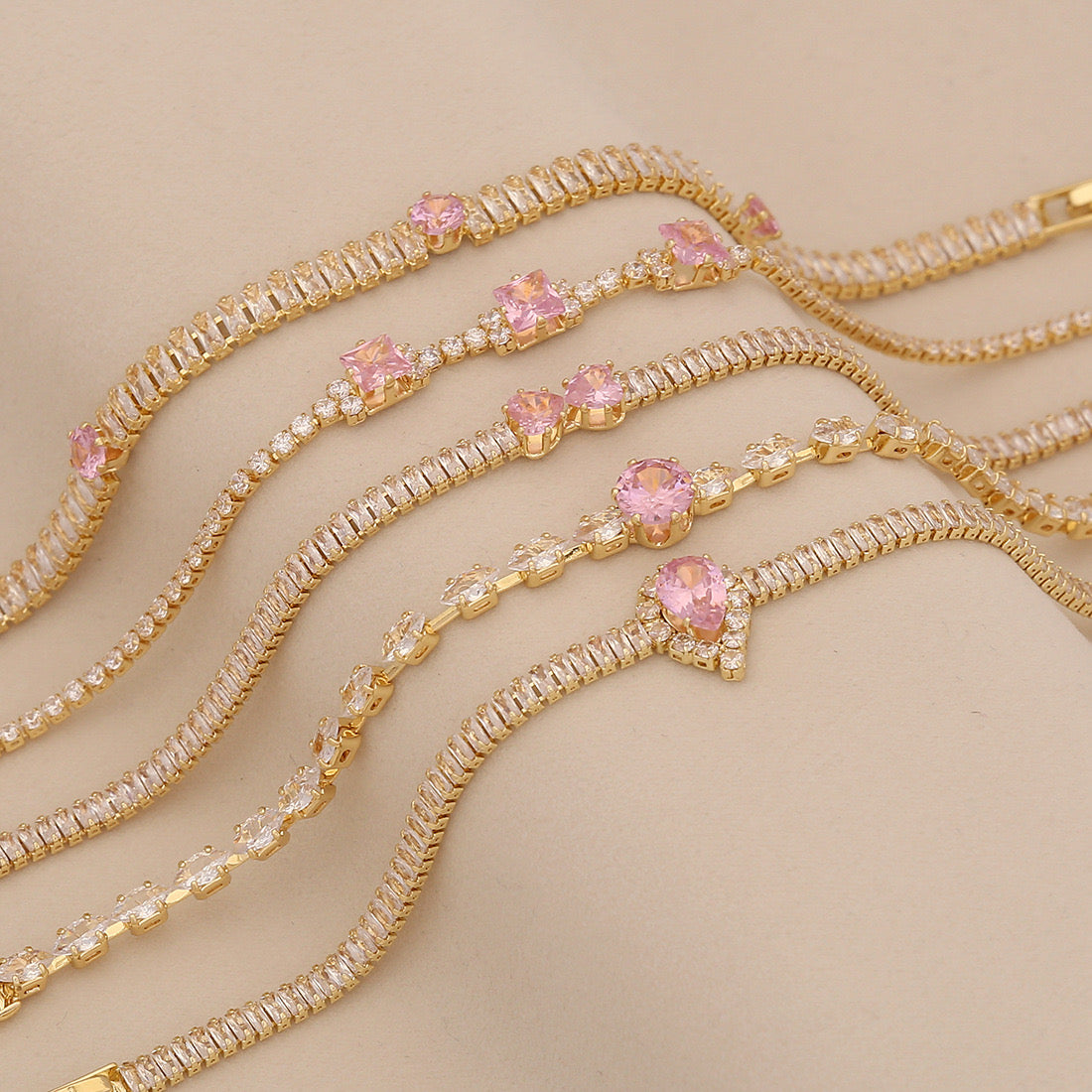 Pink Teardrop Zircon Geometric Bracelet