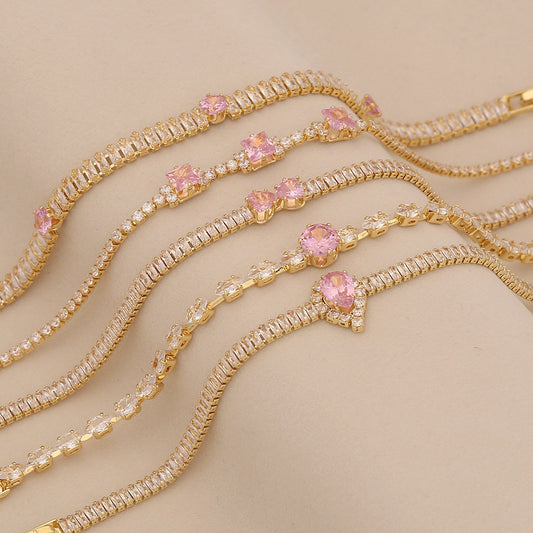 Pink Teardrop Zircon Geometric Bracelet