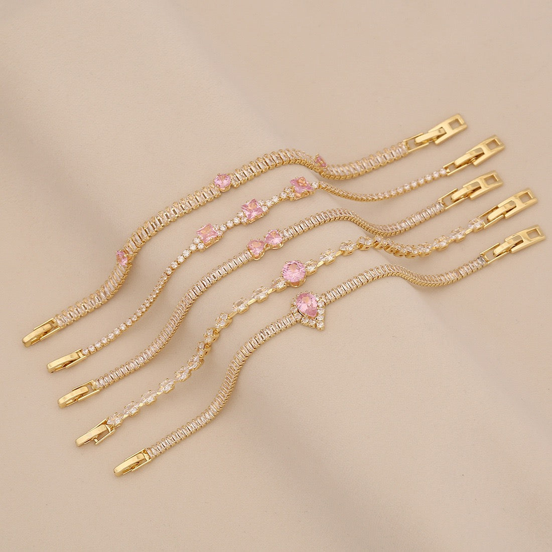 Pink Teardrop Zircon Geometric Bracelet
