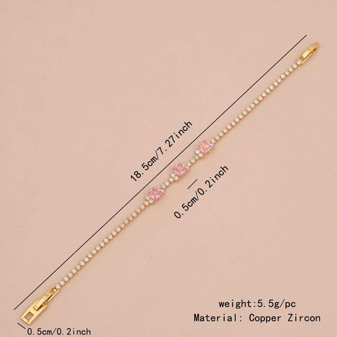 Pink Teardrop Zircon Geometric Bracelet