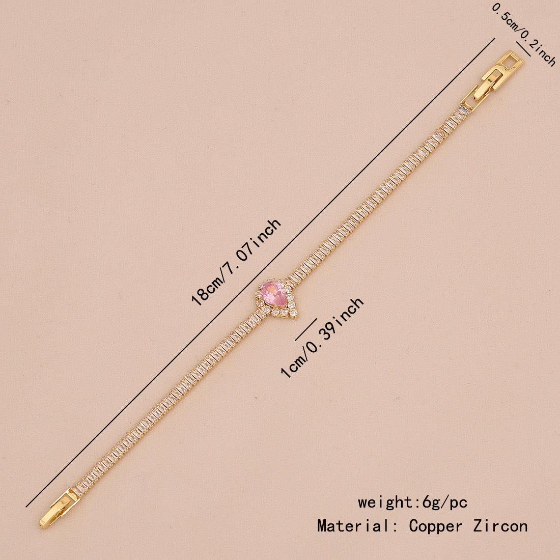 Pink Teardrop Zircon Geometric Bracelet