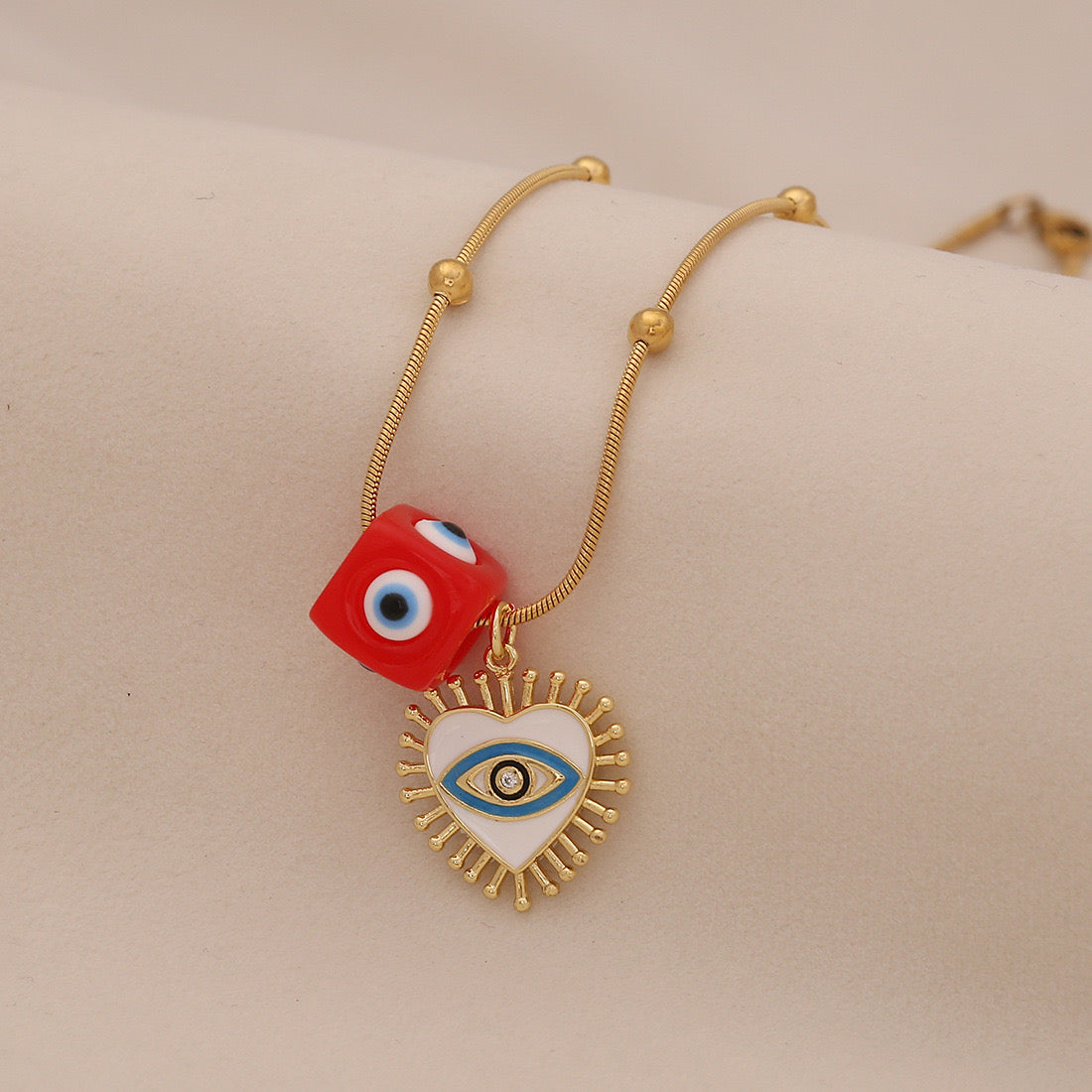 Evil Eye Vintage Lips & Chilli Pepper Necklace