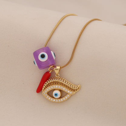 Evil Eye Vintage Lips & Chilli Pepper Necklace