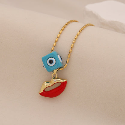Evil Eye Vintage Lips & Chilli Pepper Necklace