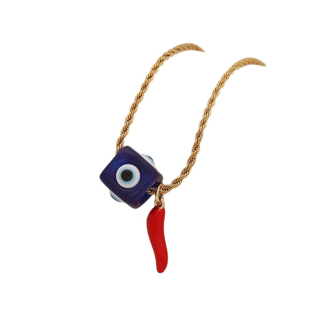 Evil Eye Vintage Lips & Chilli Pepper Necklace