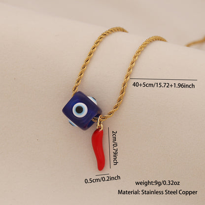 Evil Eye Vintage Lips & Chilli Pepper Necklace
