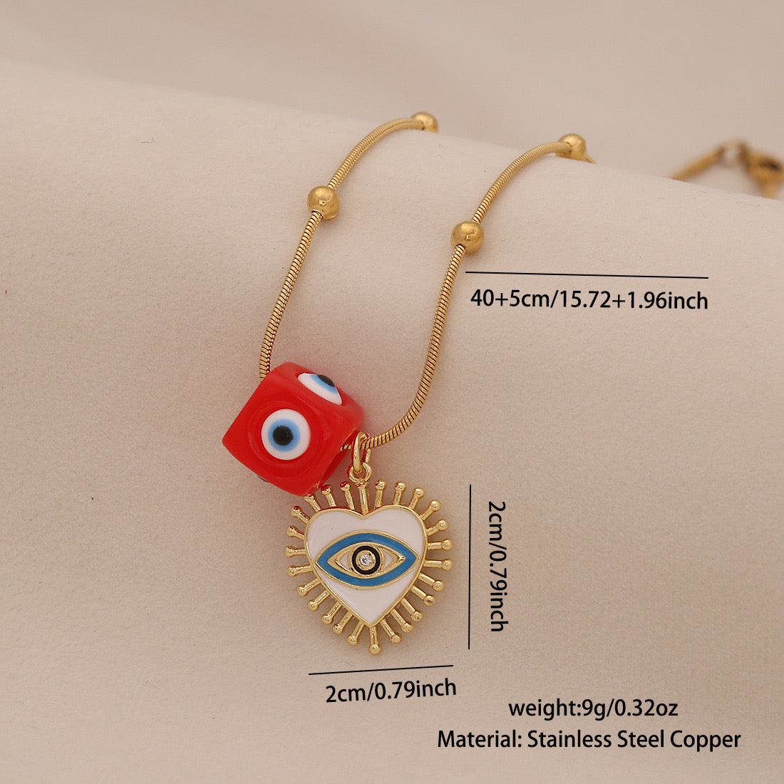 Evil Eye Vintage Lips & Chilli Pepper Necklace