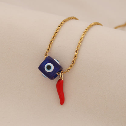 Evil Eye Vintage Lips & Chilli Pepper Necklace
