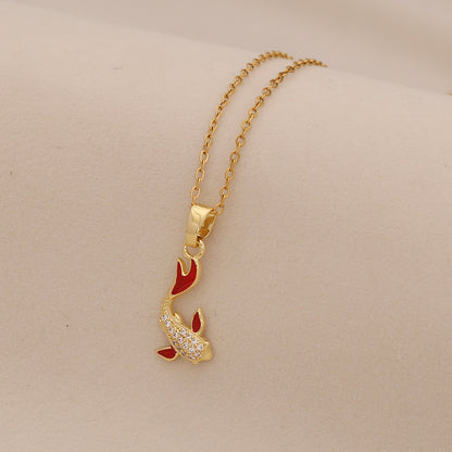 Red Koi Fish Pendant Stainless Steel Necklace