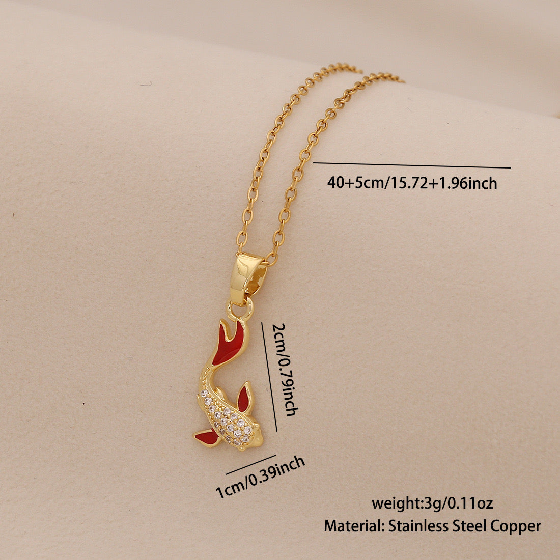 Red Koi Fish Pendant Stainless Steel Necklace